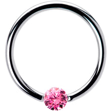 16G 1/2 Solid 14k White Gold 3mm Pink Cubic Zirconia Tension Captive Ring