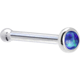 Solid 14K White Gold 2mm Dark Blue Synthetic Opal Nose Ring