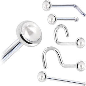 Solid 14K White Gold 2mm Cultured Pearl Nose Ring