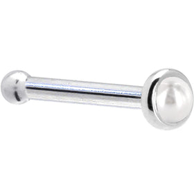Solid 14K White Gold 2mm Cultured Pearl Nose Ring