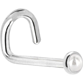 Solid 14K White Gold 2mm Cultured Pearl Nose Ring