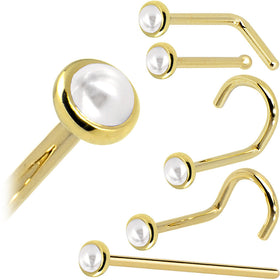 Solid 14K Yellow Gold 2mm Cultured Pearl Nose Ring