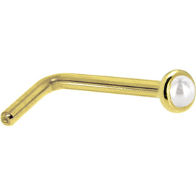 Solid 14K Yellow Gold 2mm Cultured Pearl Nose Ring