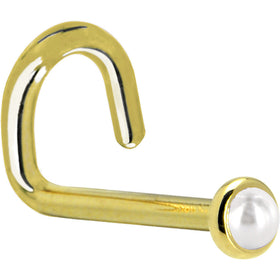 Solid 14K Yellow Gold 2mm Cultured Pearl Nose Ring