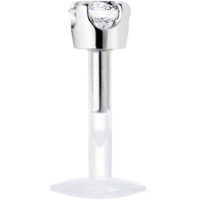 16G 1/4 Solid 14K White Gold 3mm Clear Cubic Zirconia Bioplast Tragus Earring Stud