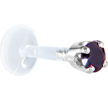 16G 1/4 Solid 14K White Gold 3mm Amethyst Cubic Zirconia Bioplast Tragus Earring Stud
