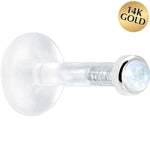 Solid 14K White Gold 2mm Genuine Rainbow Moonstone Bioplast Push in Monroe