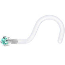 18G 1/4 White Gold 1.5mm Mint Green Cubic Zirconia Bioplast Nose Ring