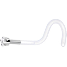 18G 1/4 White Gold 1.5mm Clear Cubic Zirconia Bioplast Nose Ring