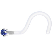 18G 1/4 White Gold 1.5mm Blue Cubic Zirconia Bioplast Nose Ring