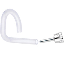 18G 1/4 White Gold 1.5mm Genuine Diamond Bioplast Nose Ring
