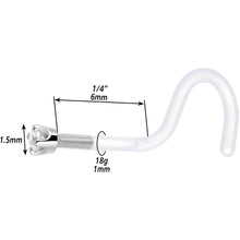 18G 1/4 White Gold 1.5mm Genuine Diamond Bioplast Nose Ring