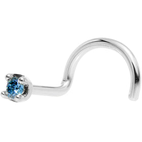 Solid 18K White Gold 1.5mm Genuine Blue Diamond Nose Ring