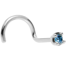 Solid 18K White Gold 1.5mm Genuine Blue Diamond Nose Ring