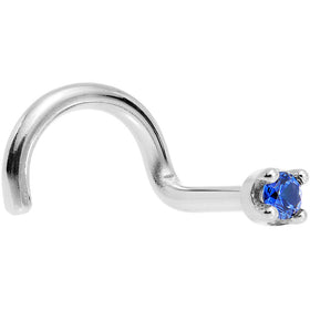 Solid 18K White Gold 1.5mm Genuine Blue Sapphire Nose Ring
