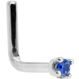 Solid 18K White Gold 1.5mm Genuine Blue Sapphire Nose Ring