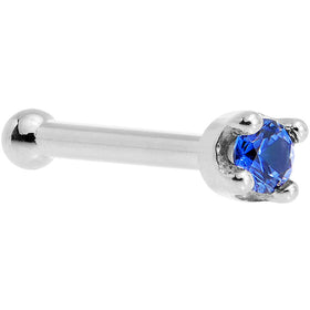 Solid 18K White Gold 1.5mm Genuine Blue Sapphire Nose Ring