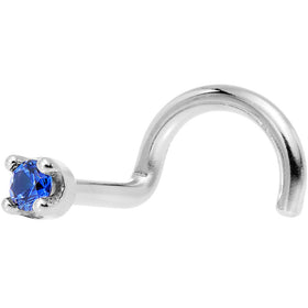 Solid 14K White Gold 1.5mm Genuine Blue Sapphire Nose Stud Ring