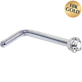Solid 18K White Gold 1.5mm Genuine Diamond Nose Ring