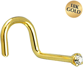 Solid 18K Yellow Gold 1.5mm Genuine Diamond Nose Ring