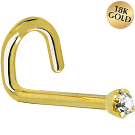 Solid 18K Yellow Gold 1.5mm Genuine Diamond Nose Ring