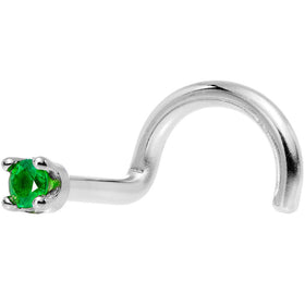 Solid 18K White Gold 1.5mm Genuine Emerald Nose Ring
