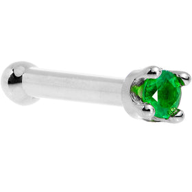 Solid 18K White Gold 1.5mm Genuine Emerald Nose Ring