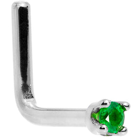 Solid 18K White Gold 1.5mm Genuine Emerald Nose Ring