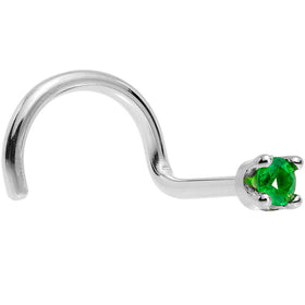 Solid 18K White Gold 1.5mm Genuine Emerald Nose Ring
