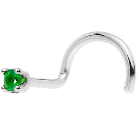 Solid 18K White Gold 1.5mm Genuine Emerald Nose Ring