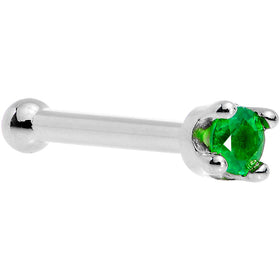 Solid 18K White Gold 1.5mm Genuine Emerald Nose Ring