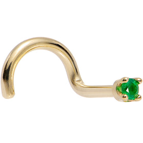 Solid 18K Yellow Gold 1.5mm Genuine Emerald Nose Ring