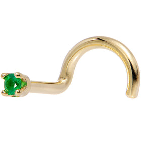 Solid 18K Yellow Gold 1.5mm Genuine Emerald Nose Ring