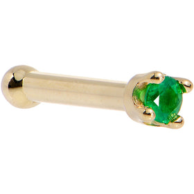 Solid 18K Yellow Gold 1.5mm Genuine Emerald Nose Ring