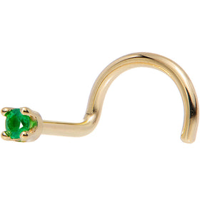 Solid 18K Yellow Gold 1.5mm Genuine Emerald Nose Ring