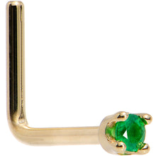 Solid 18K Yellow Gold 1.5mm Genuine Emerald Nose Ring