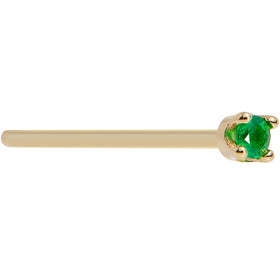 Solid 18K Yellow Gold 1.5mm Genuine Emerald Nose Ring