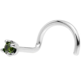 Solid 18K White Gold 1.5mm Genuine Green Diamond Nose Ring