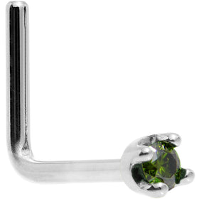 Solid 18K White Gold 1.5mm Genuine Green Diamond Nose Ring