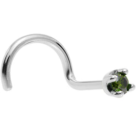 Solid 18K White Gold 1.5mm Genuine Green Diamond Nose Ring