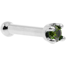 Solid 18K White Gold 1.5mm Genuine Green Diamond Nose Ring
