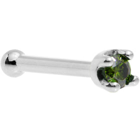 Solid 18K White Gold 1.5mm Genuine Green Diamond Nose Ring