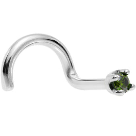 Solid 18K White Gold 1.5mm Genuine Green Diamond Nose Ring