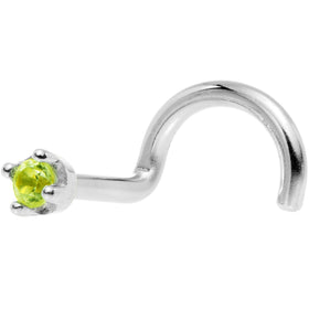 Solid 18K White Gold 1.5mm Genuine Peridot Nose Ring