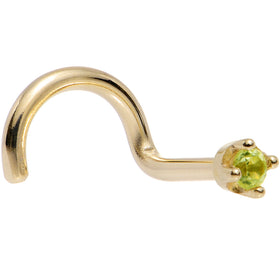 Solid 18K Yellow Gold 1.5mm Genuine Peridot Nose Ring
