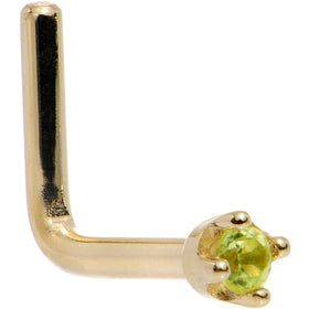 Solid 18K Yellow Gold 1.5mm Genuine Peridot Nose Ring