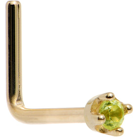 Solid 18K Yellow Gold 1.5mm Genuine Peridot Nose Ring