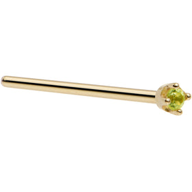 Solid 18K Yellow Gold 1.5mm Genuine Peridot Nose Ring