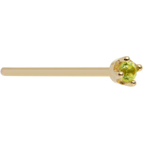 Solid 18K Yellow Gold 1.5mm Genuine Peridot Nose Ring