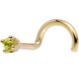 Solid 18K Yellow Gold 1.5mm Genuine Peridot Nose Ring
